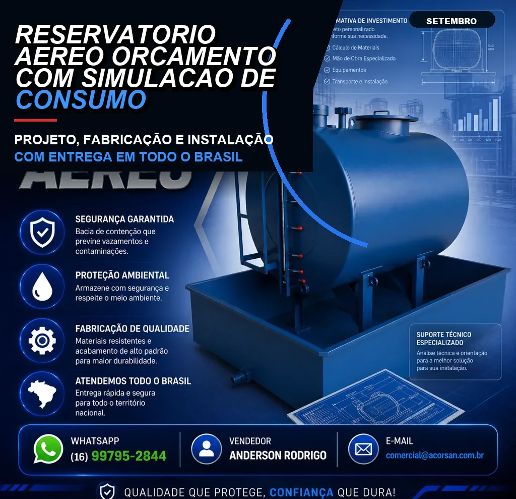 Reservatório aéreo orçamento com simulação de consumo